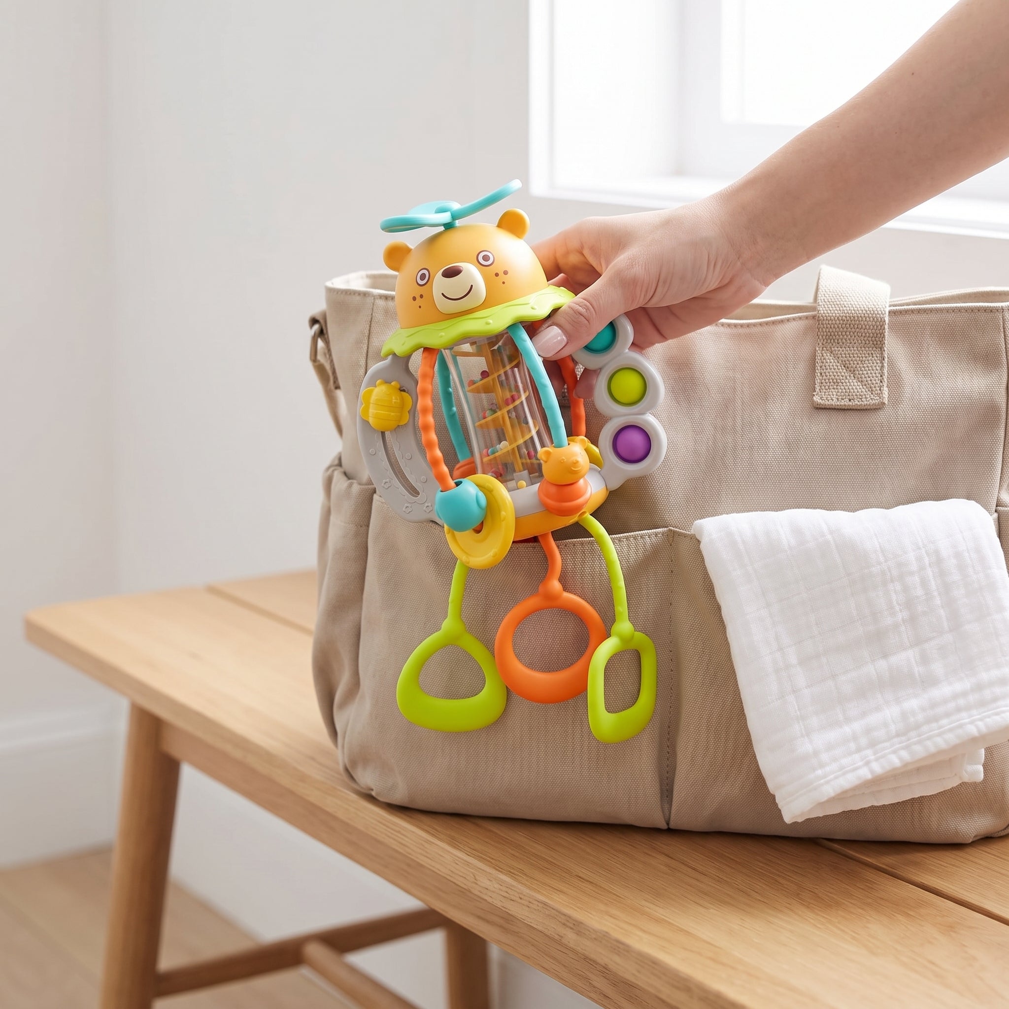 Bear Rattle & Teether — 3-in-1 Pull-String Sensory Toy for Babies Secondary image