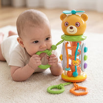 Bear Rattle & Teether — 3-in-1 Pull-String Sensory Toy for Babies