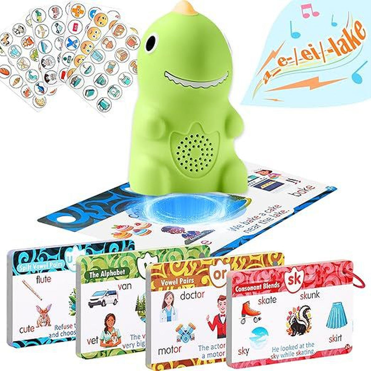 Dinosaur Talking Flash Cards — 148-Card Phonics Reader & Sticker Set
