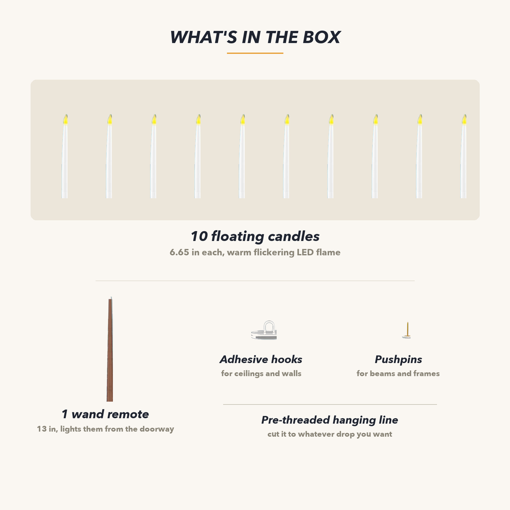 Floating Candles, With Magic Wand Remote, 10 Flameless LED Taper Candles