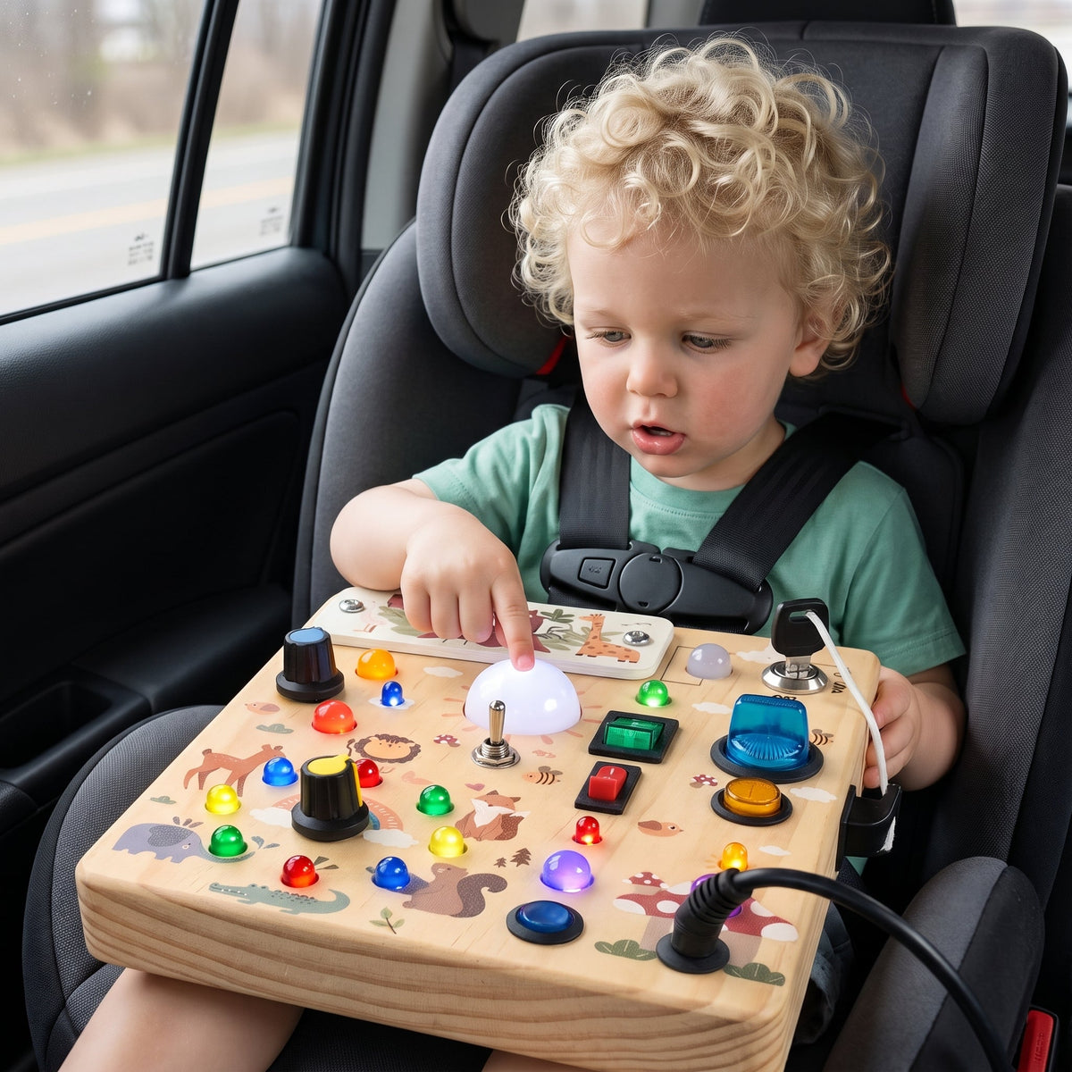 Forest LED Busy Board for Toddlers — 10 Switches & 19 Lights
