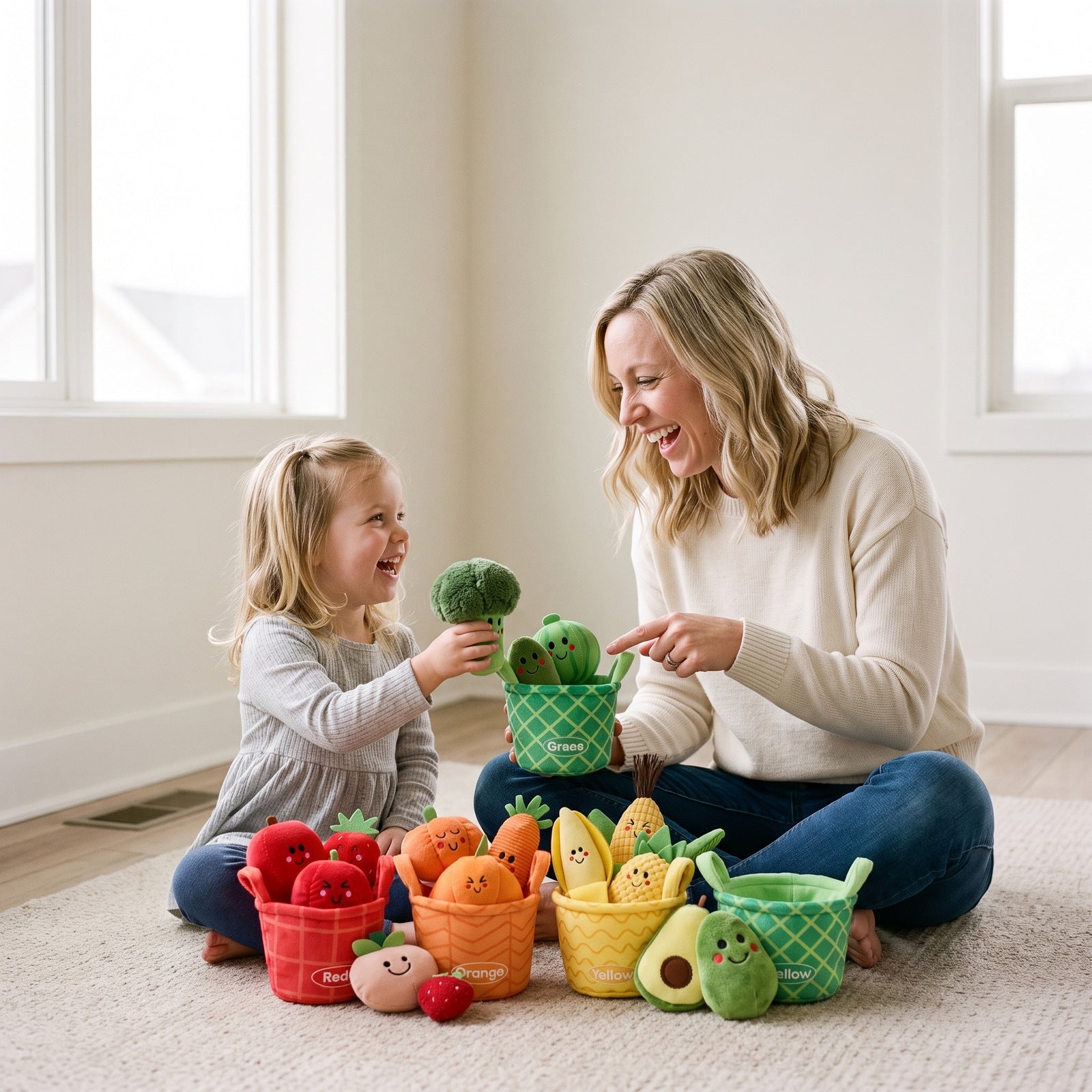 Fruit & Veggie Color Sorting Set — Soft Plush Sensory Toy