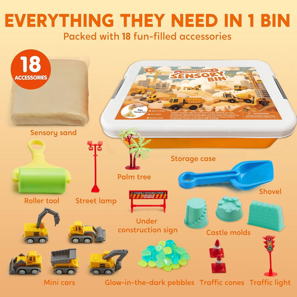Kinetic Sand Sensory Bin, 18-Piece Set, With Glow Stones