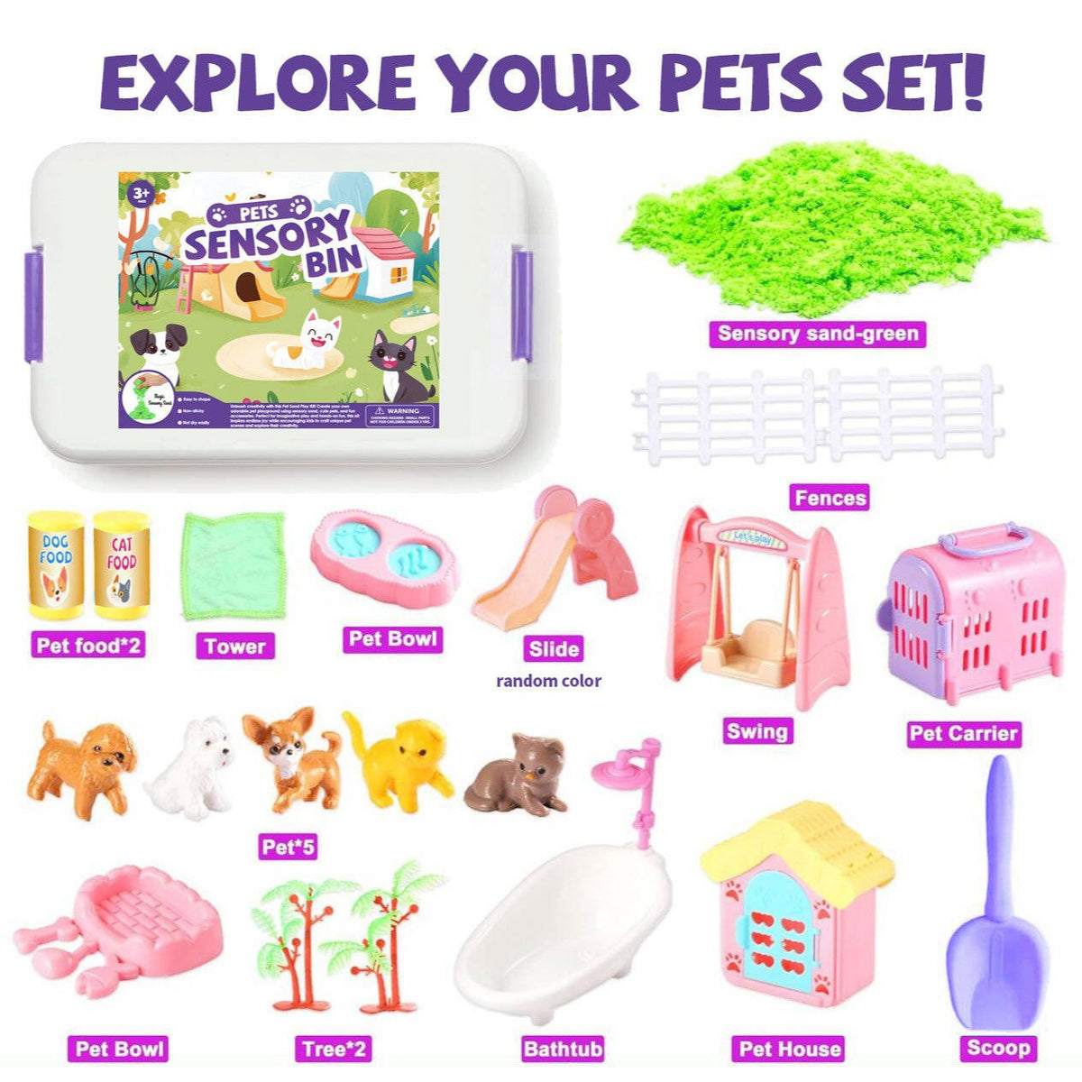 Kinetic Sand Sensory Bin, 18-Piece Set, With Glow Stones