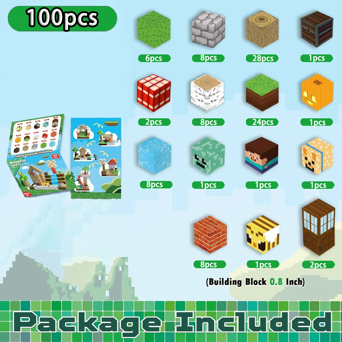 Magnetic Pixel Blocks — 100-Piece Set