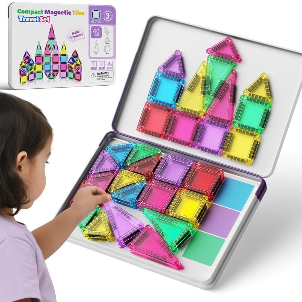 Mini Magnetic Tiles — 40-Piece Travel Set for Kids