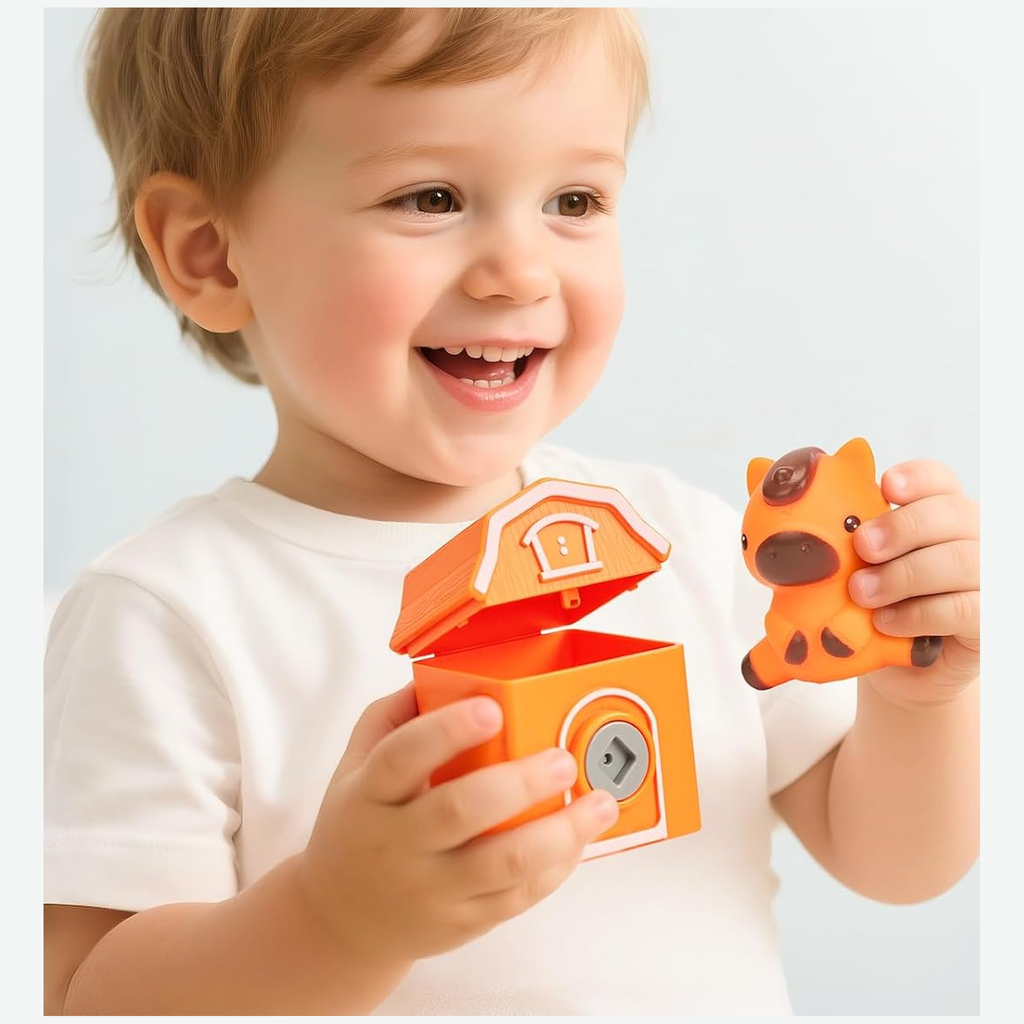 Montessori Farm Train, Lock & Key Toy, With 9 Numbered Barns