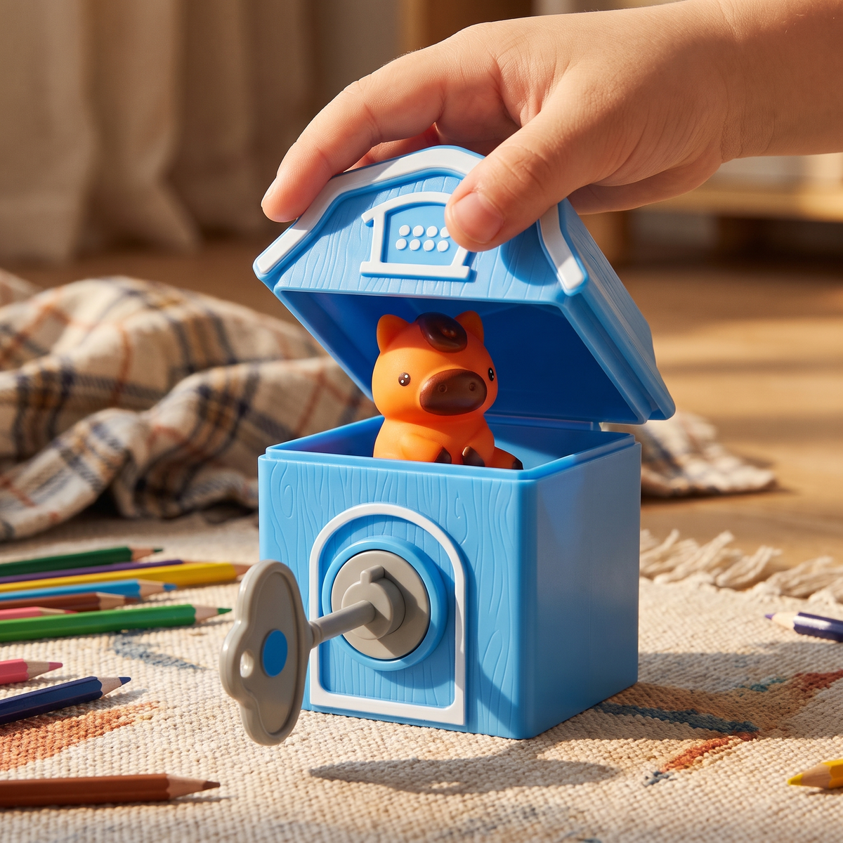 Montessori Farm Train, Lock & Key Toy, With 9 Numbered Barns
