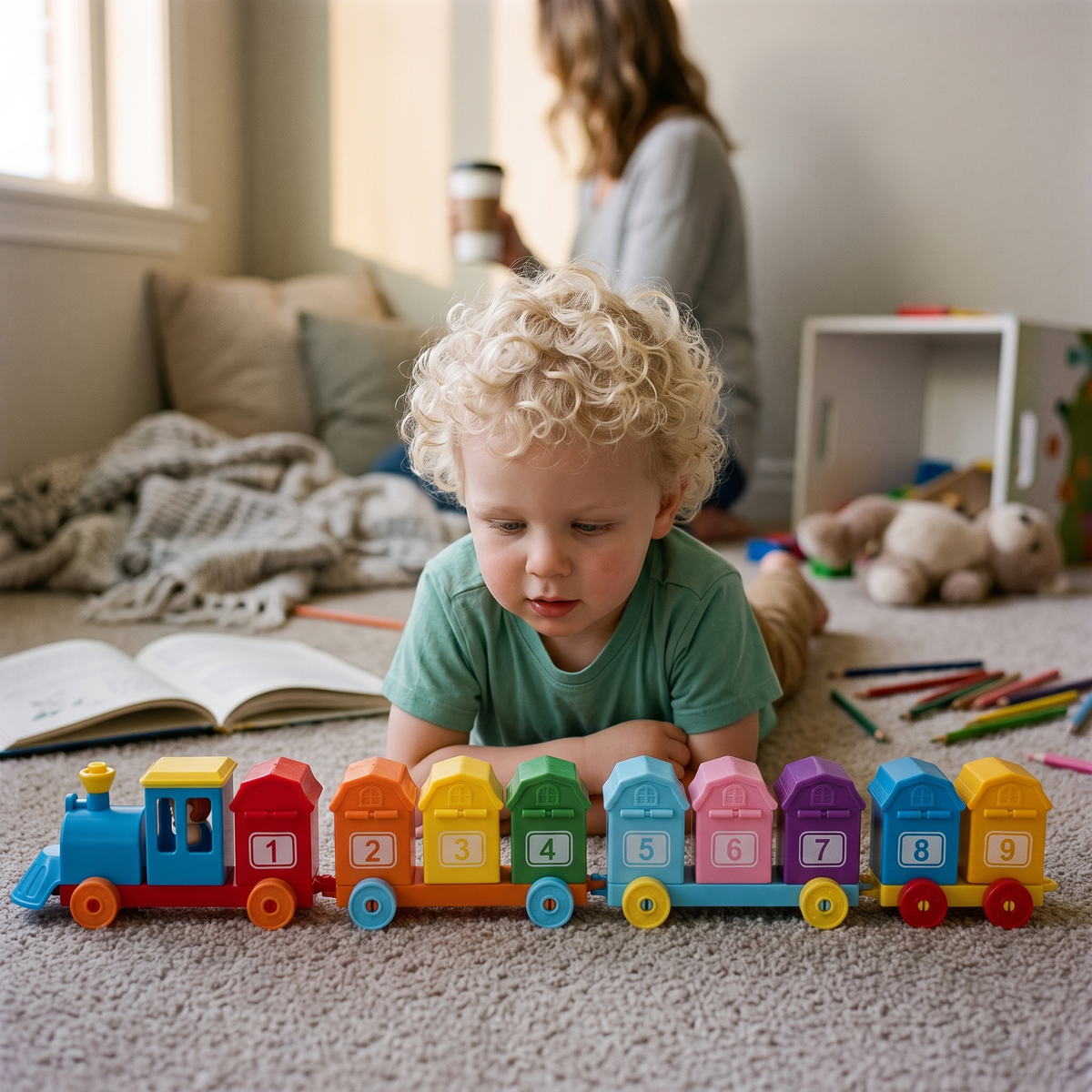 Montessori Farm Train, Lock & Key Toy, With 9 Numbered Barns
