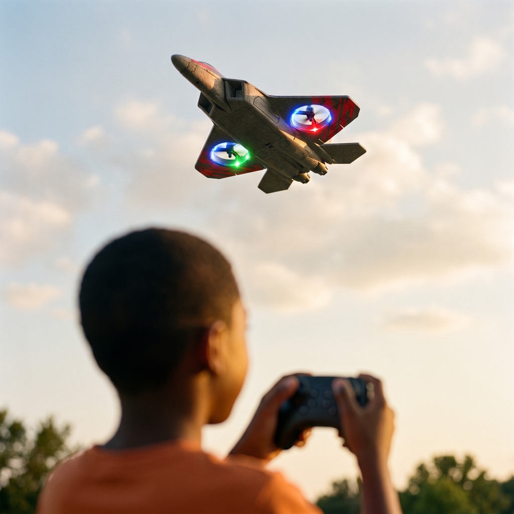 Remote Control Fighter Jet, Foam Stunt Drone, With LED Rings
